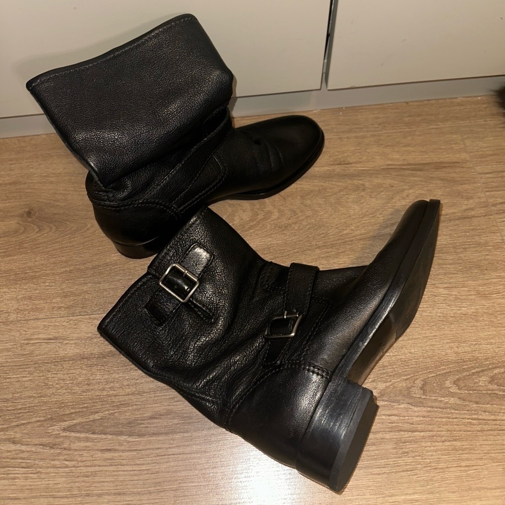 Miu Miu Black Leather Buckle Ankle Booties Size 39